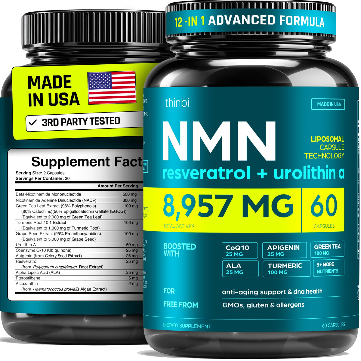 Thinbi NMN supplement 8957mg bottle for daily energy support.