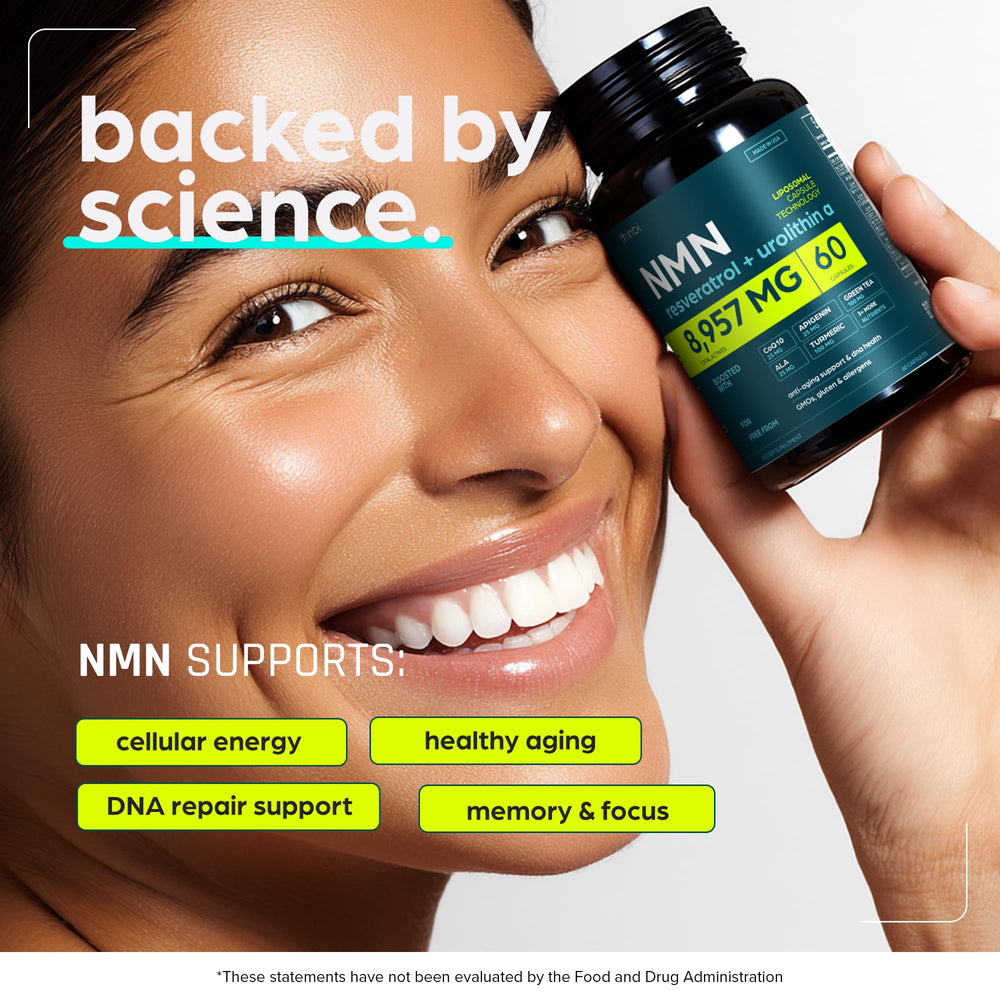 Thinbi NMN supplement label highlighting NAD+ content for transparency.