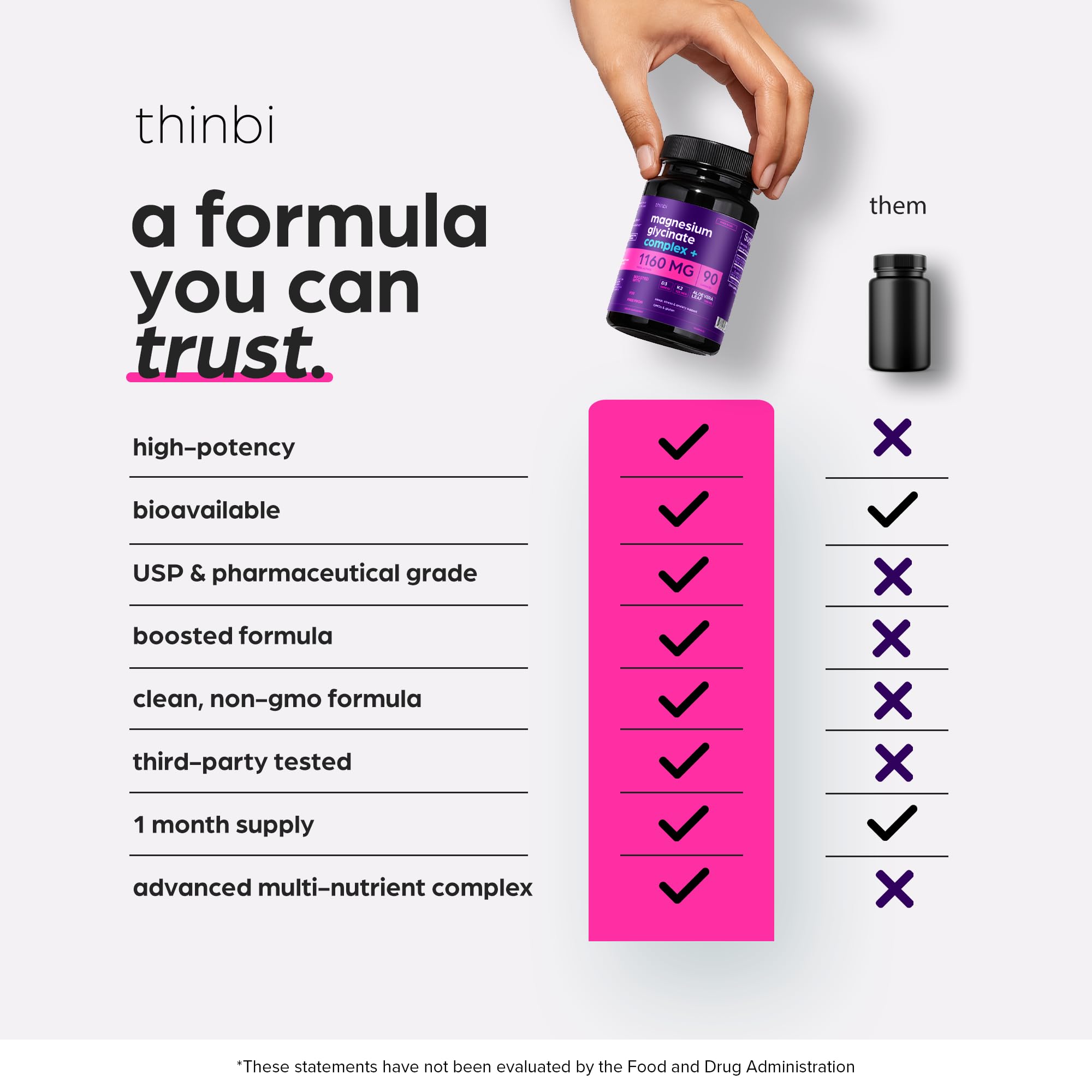 Thinbi Non-laxative formula bottle suggests gentle mineral support.
