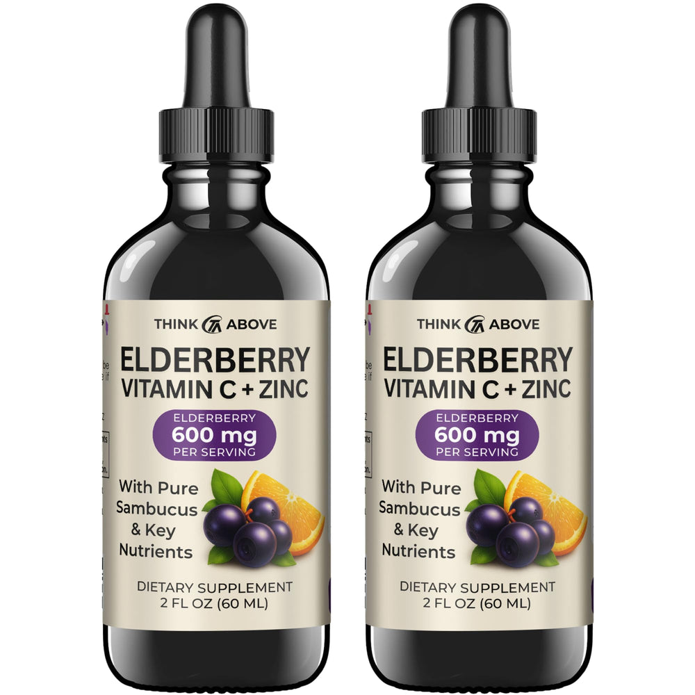 Think Above elderberry drops bottle with natural flavor for daily wellness.