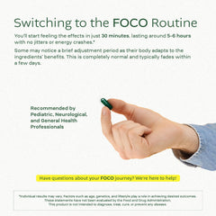 Think FOCO label close-up highlighting natural nootropic ingredients.