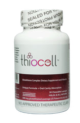 Thiocell Glutathione lozenge packaging showcasing convenient daily supplement for skin wellness