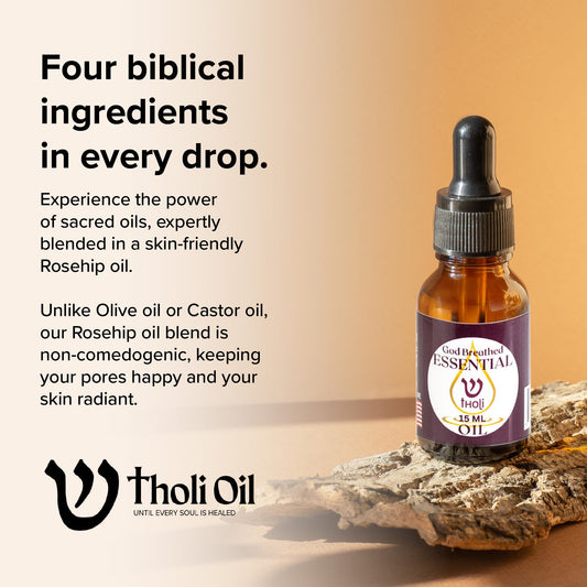 Close-up of Tholi Oil bottle cap pour for easy blessing application
