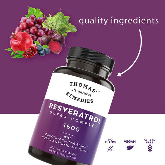 Thomas' Remedies organic trans-resveratrol capsules for cardiovascular support.