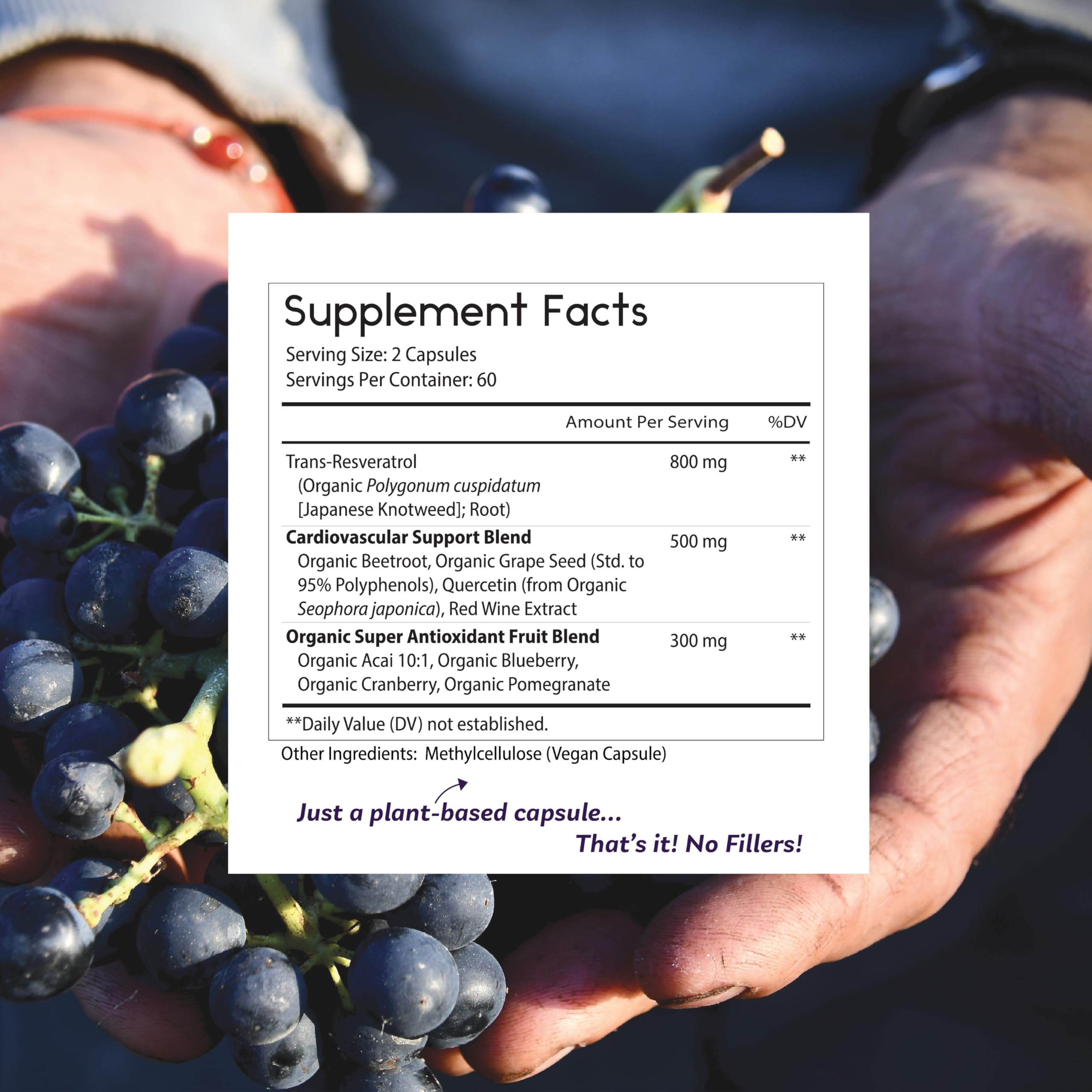 Thomas' Remedies quercetin and resveratrol blend on bottle label.