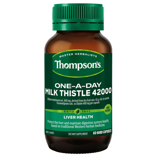 Thompson's Milk Thistle bottle front view for daily liver support.