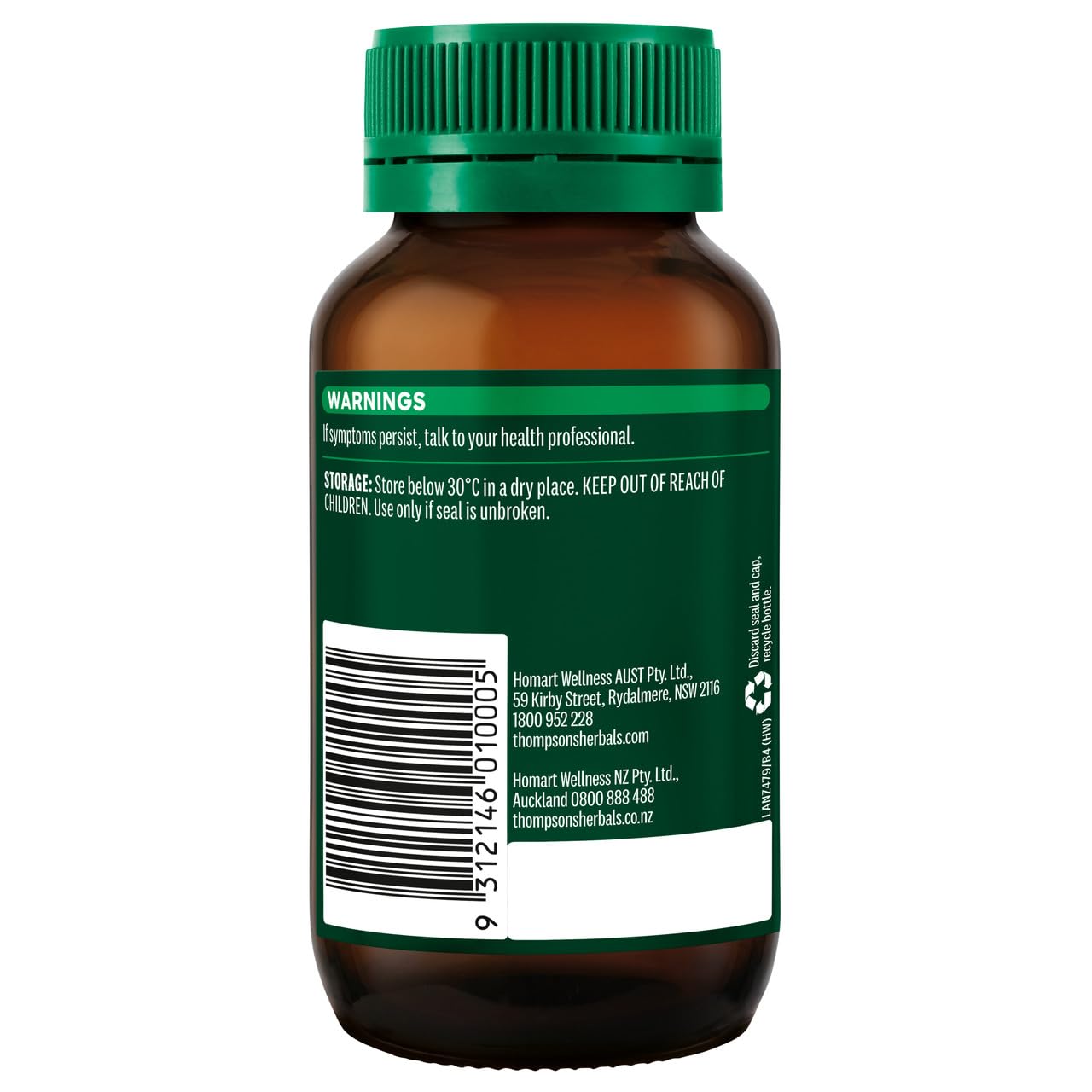 Thompson's Milk Thistle capsules closeup showing 60 capsules for liver support.
