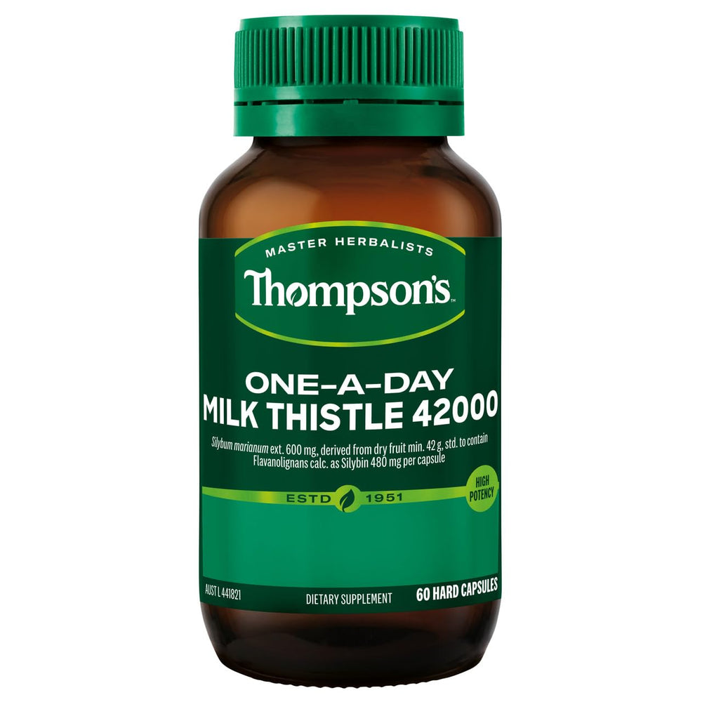 Thompson's Milk Thistle packaging box displayed for easy shelf recognition.