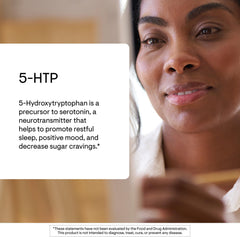 The THORNE 5-HTP capsules are shown in a neat pile for daily use.