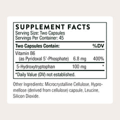 The THORNE 5-HTP label close-up highlights vitamin B6 for mood support.
