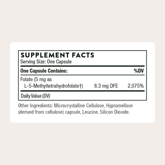 Thorne 5-MTHF bottle pour demonstrating easy daily intake