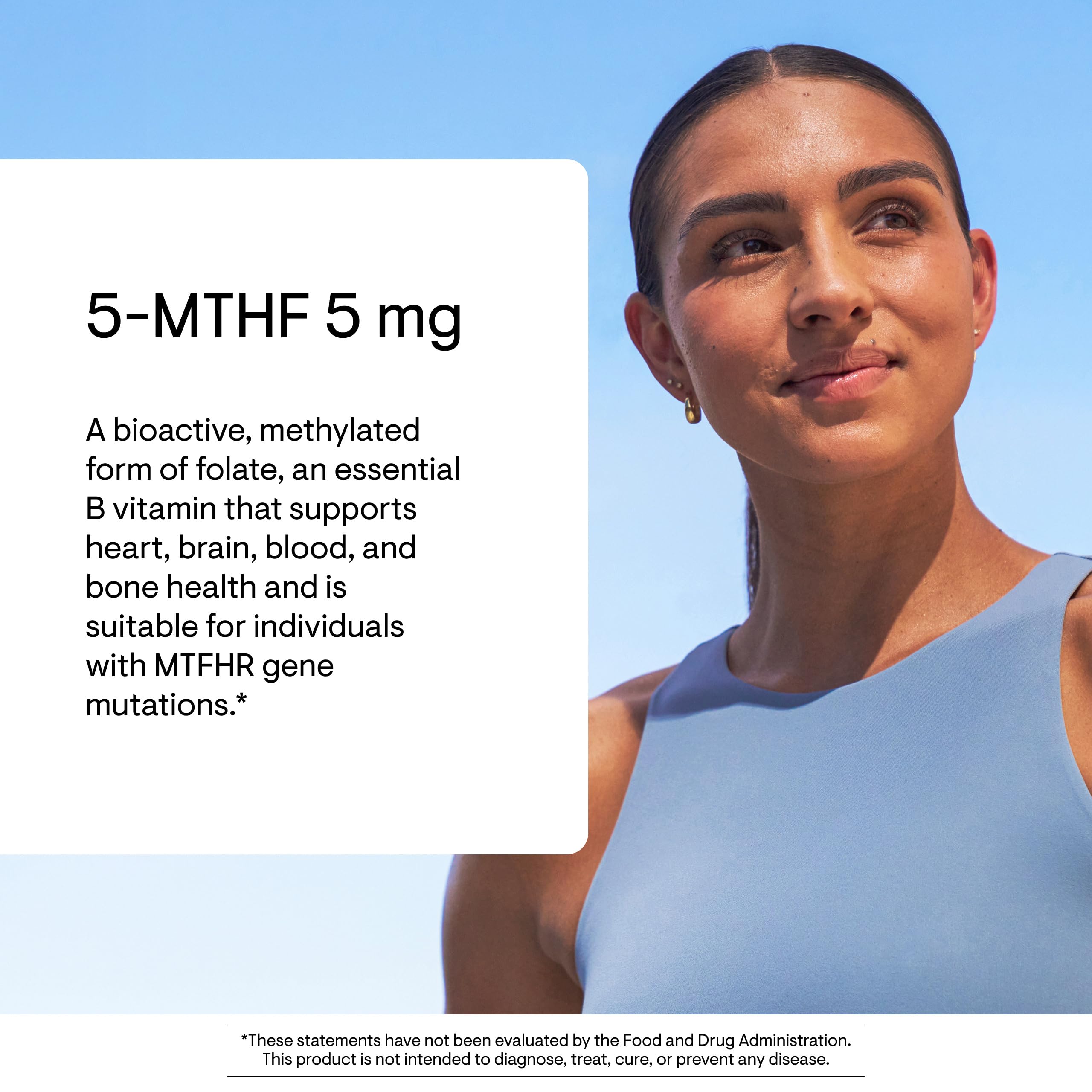 Thorne 5-MTHF tablets close-up highlighting 5 mg per serving