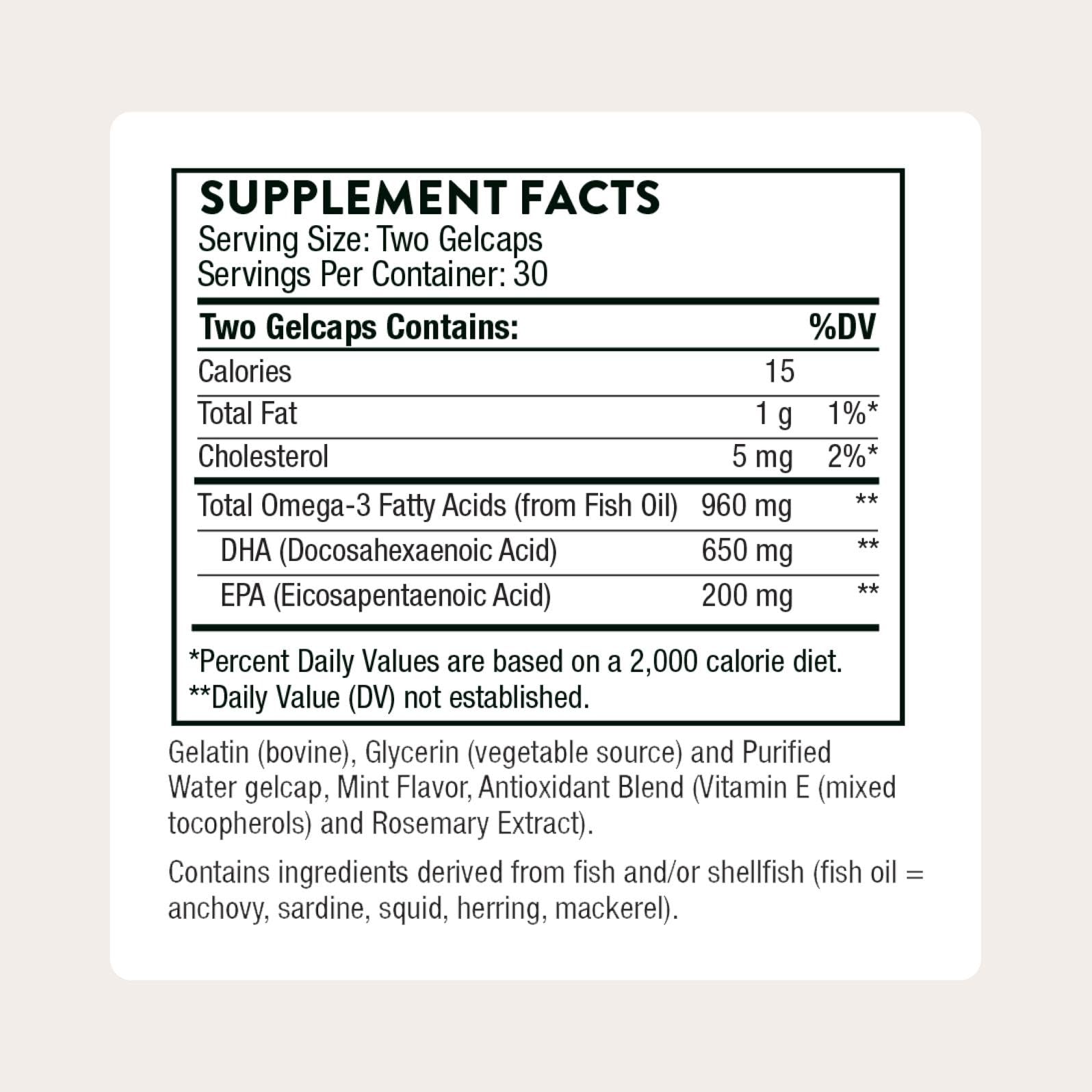 THORNE Advanced DHA bottle label close-up with third-party testing details