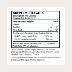 THORNE Advanced DHA bottle label close-up with third-party testing details