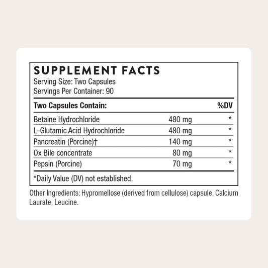 THORNE Advanced Digestive Enzymes label view highlighting key enzymes.