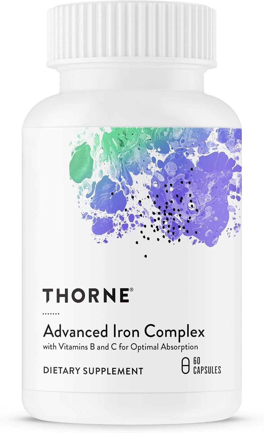 THORNE Advanced Iron Complex bottle front view supports daily iron intake