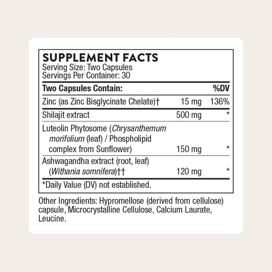 THORNE label close-up showing clean formula for healthy testosterone support