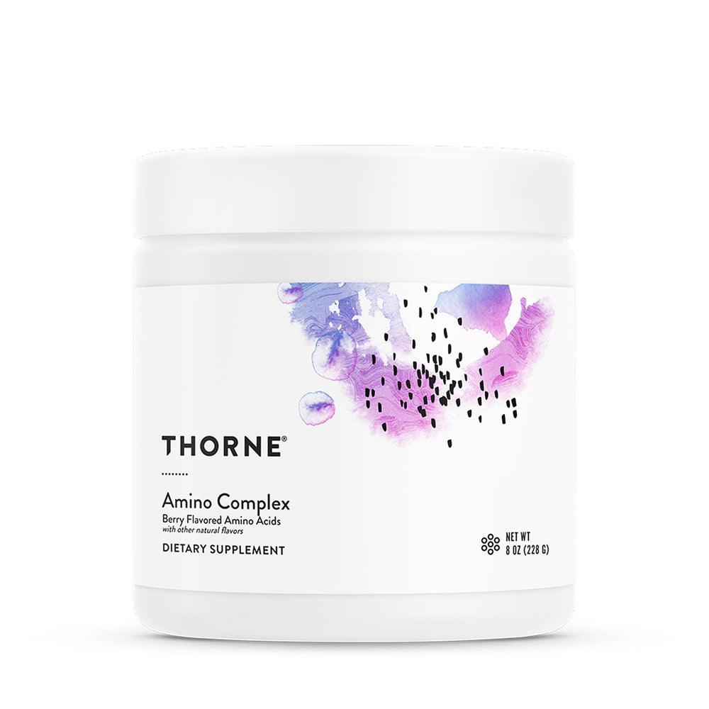 THORNE Amino Complex bottle pour shows convenient pre- or post-workout intake.