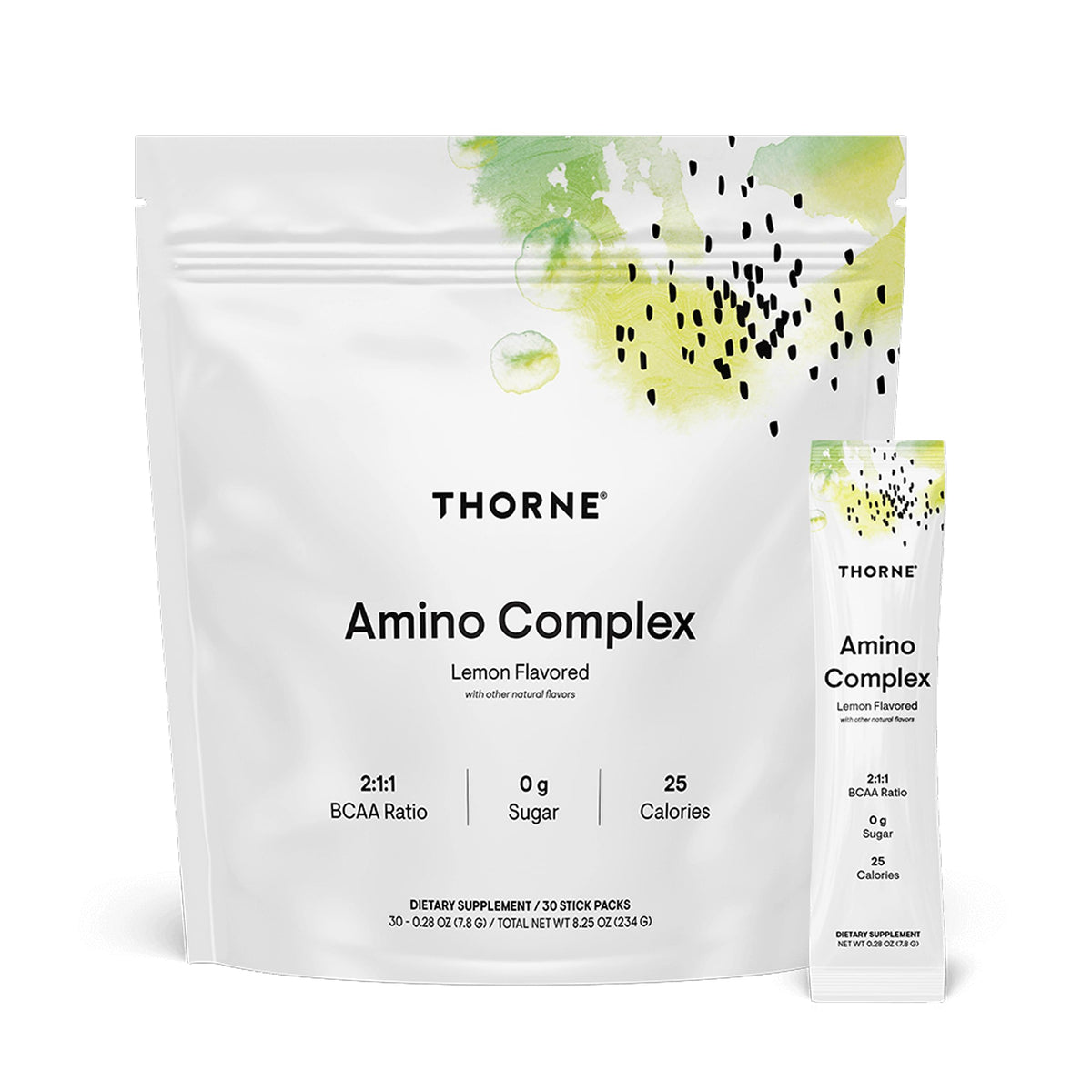 THORNE Amino Complex tub front view highlights lean muscle support.