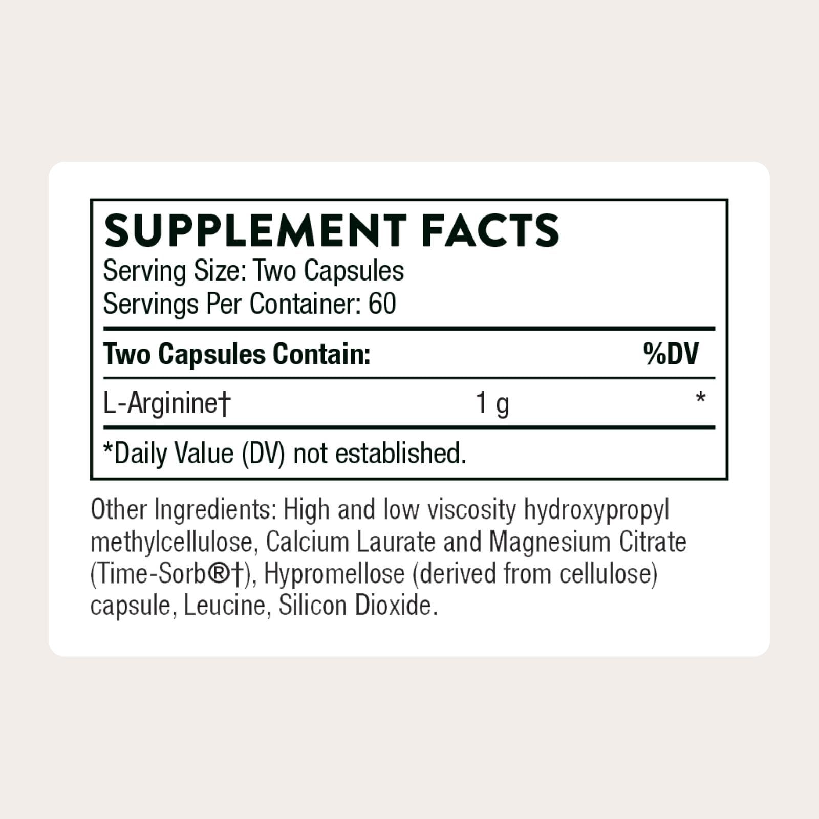 THORNE L-Arginine Sustained Release capsules ready for workouts and endurance