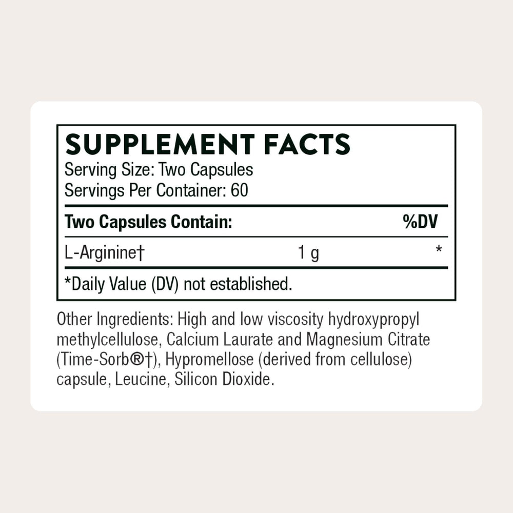 THORNE L-Arginine Sustained Release capsules ready for workouts and endurance