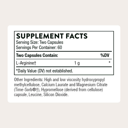 THORNE L-Arginine Sustained Release capsules ready for workouts and endurance