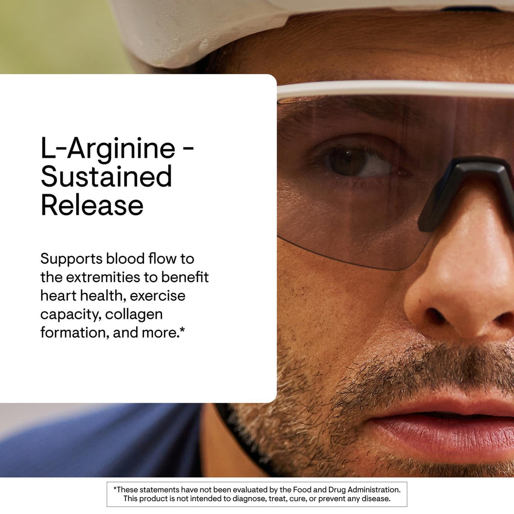 Close-up of THORNE L-Arginine Sustained Release label with transparent ingredients
