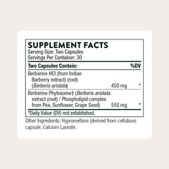 Thorne Berberine bottle back label highlights ingredients and dosage for daily use.