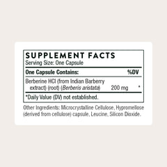 Close-up of THORNE Berberine label with dosage information.