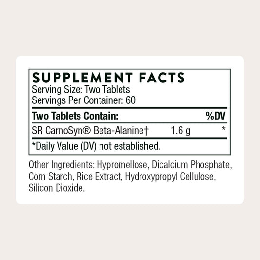 THORNE Beta Alanine sustained-release tablet close-up shows smooth absorption potential.