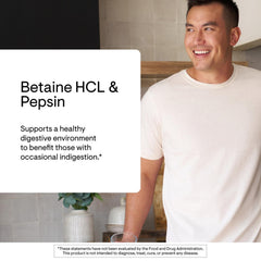 THORNE Betaine HCL & Pepsin capsules ready to support protein breakdown during meals.