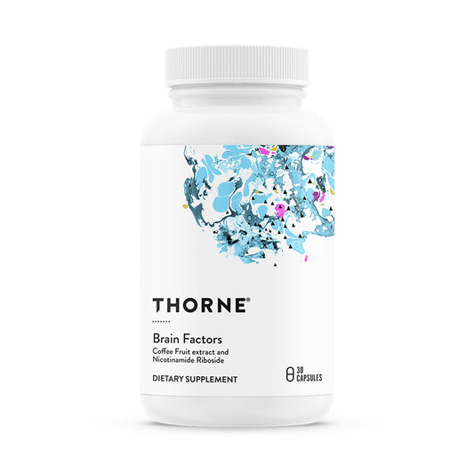 Thorne Brain Factors bottle front branding supports cognitive wellness.