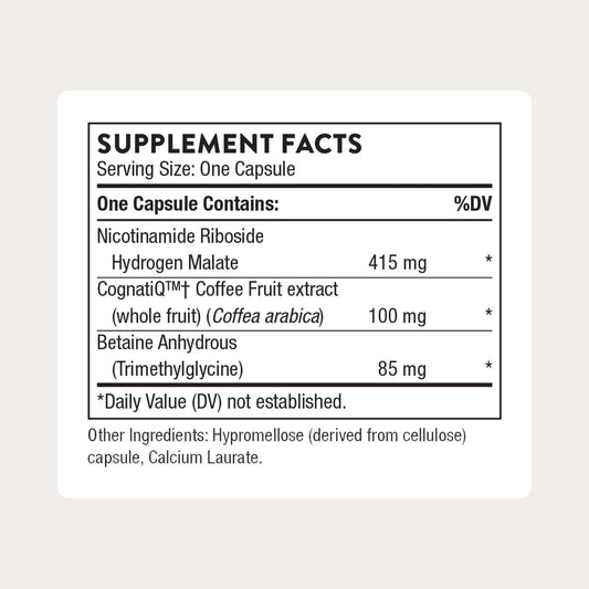 Thorne Brain Factors bottle label close-up highlighting key ingredients for cognition.