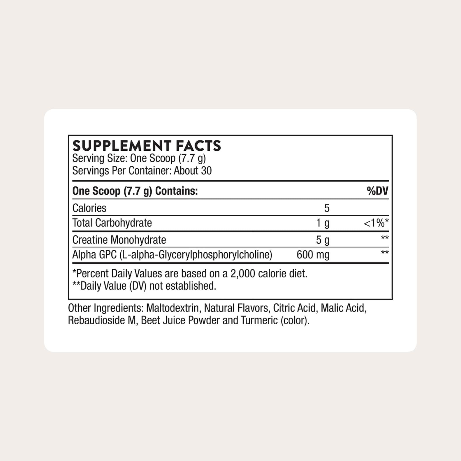 THORNE Creatine Alpha-GPC label back with supplement details