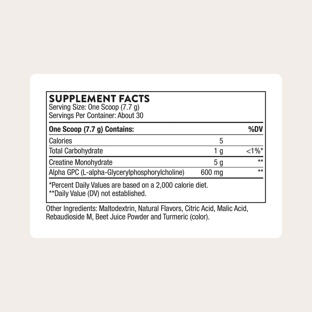 THORNE Creatine Alpha-GPC label back with supplement details