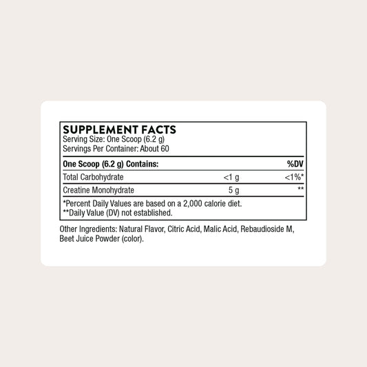 THORNE Creatine scoop with strawberry powder showing flavor and easy mixing