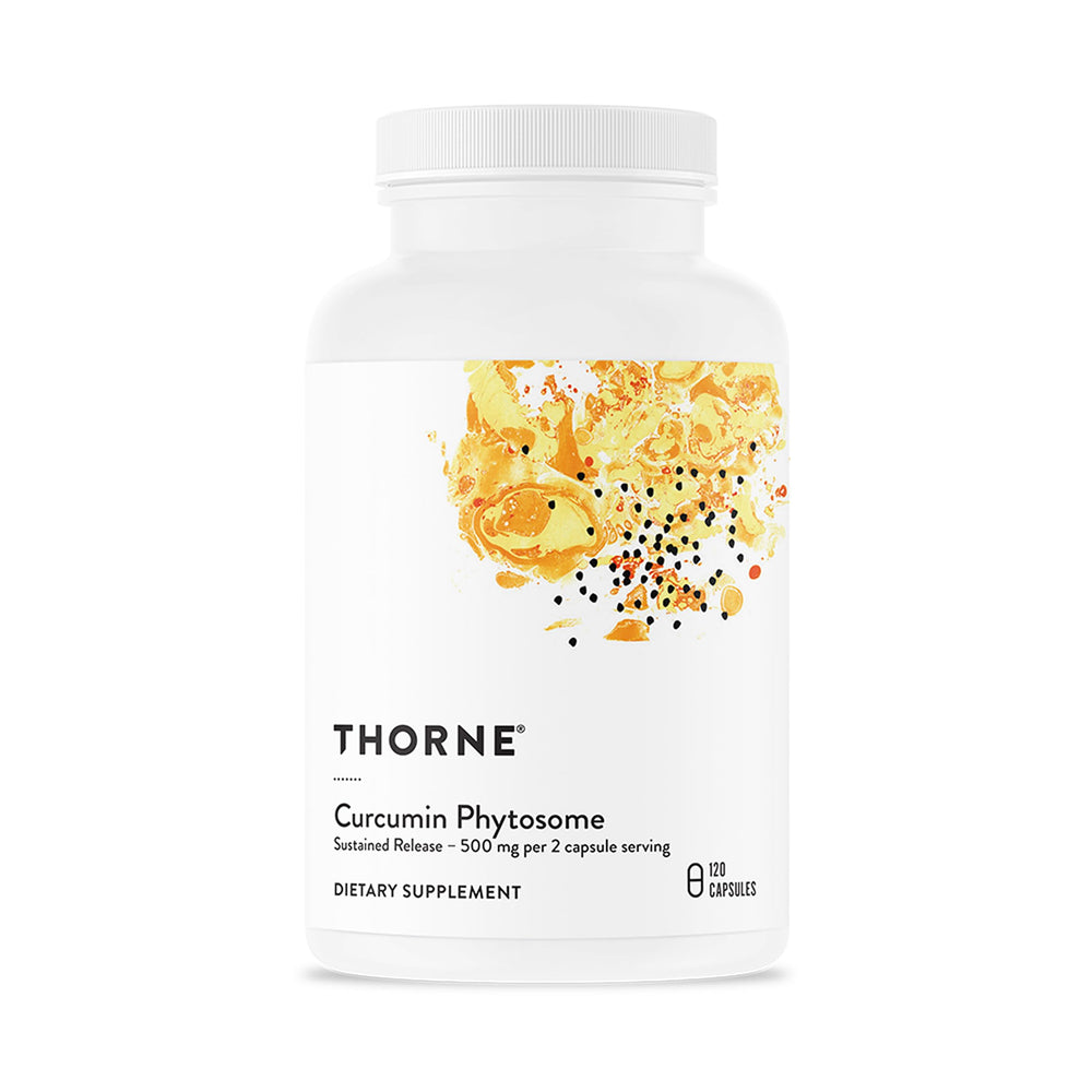 THORNE Curcumin Phytosome bottle front shows sustained-release formula for daily support