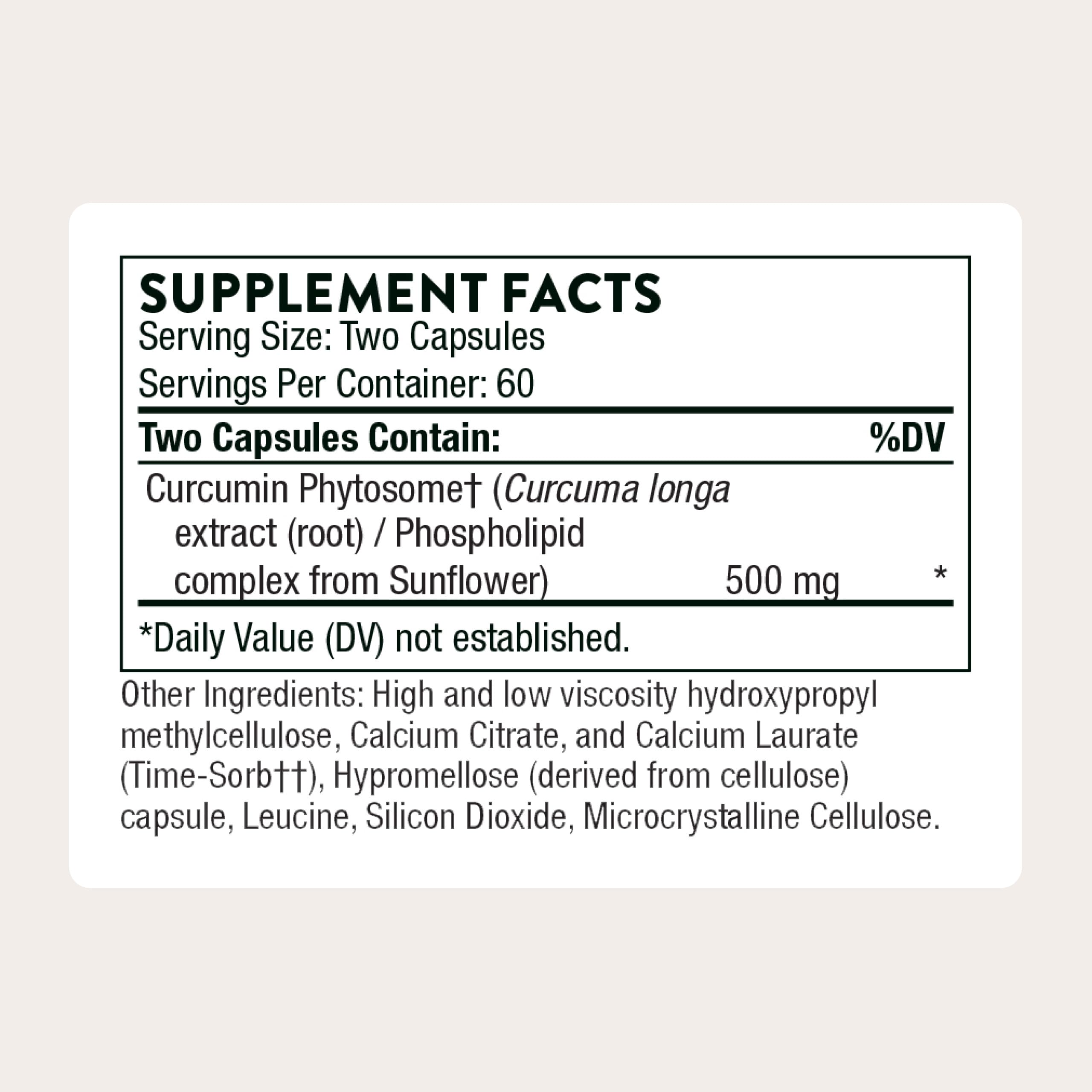 THORNE Curcumin capsules close-up highlighting Meriva absorption feature