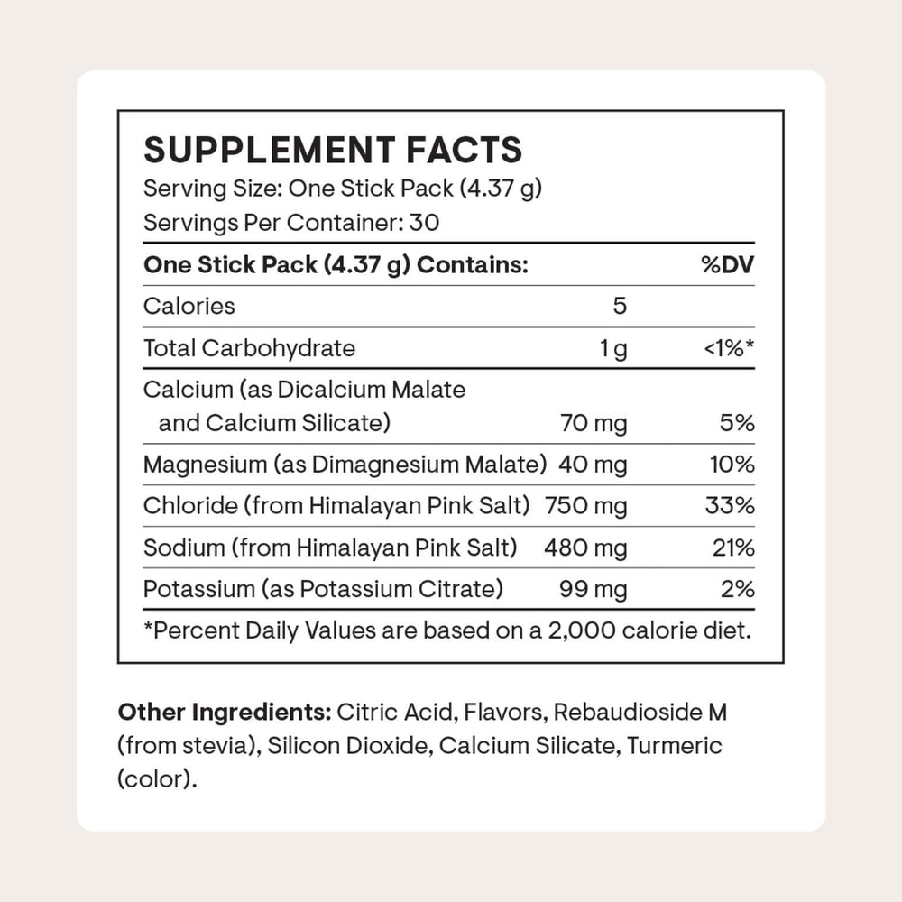 THORNE Daily Electrolytes pour glass demonstrates fast mix for on-the-go hydration.