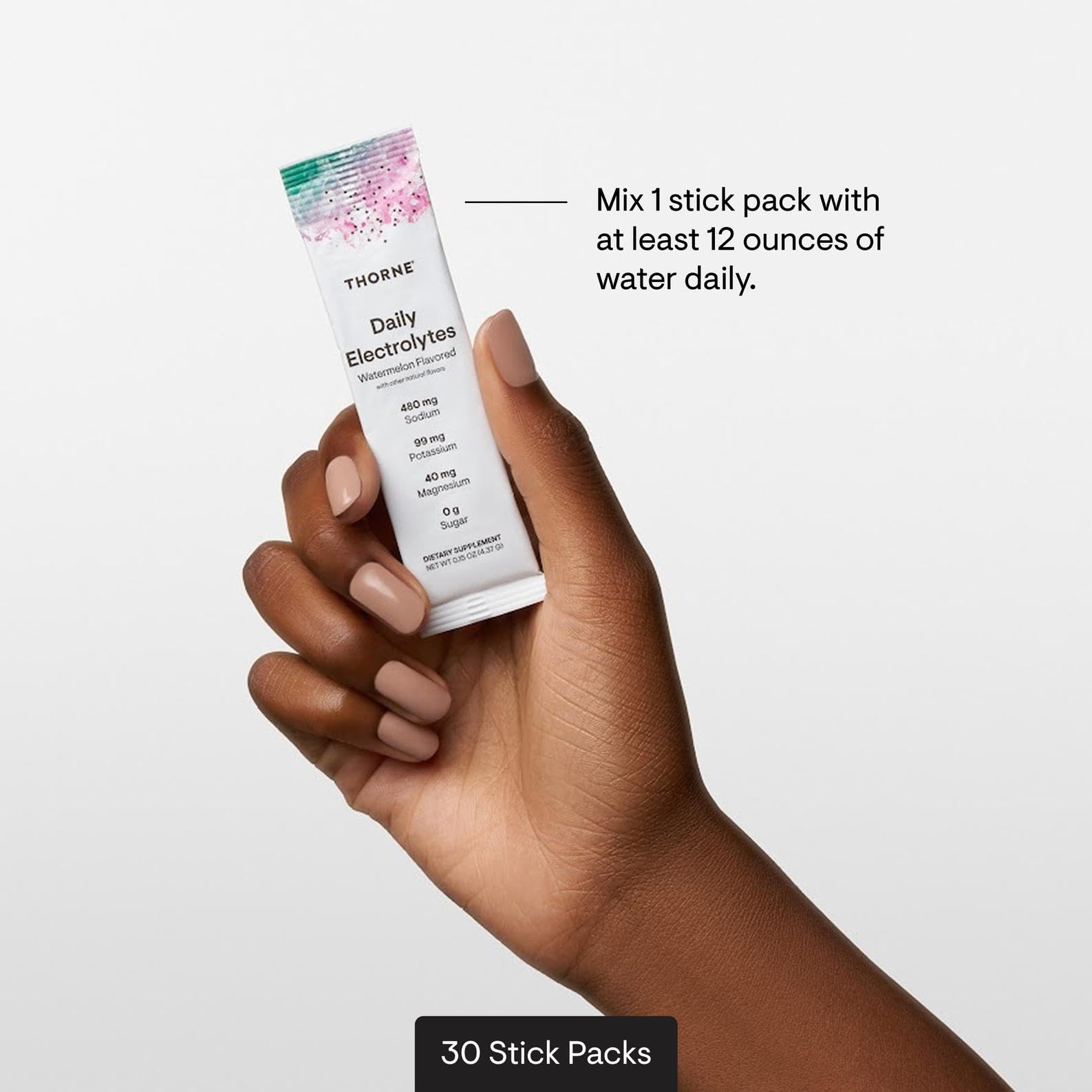 Thorne Daily Electrolytes zero-sugar packaging emphasizing health-friendly hydration