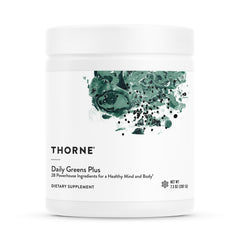 THORNE Daily Greens Plus bottle for daily nutrition and mint flavor