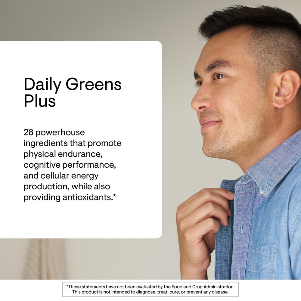 THORNE Daily Greens Plus scoop stirred into water for daily routine