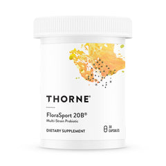 THORNE FloraSport 20B bottle close-up highlighting gut health support
