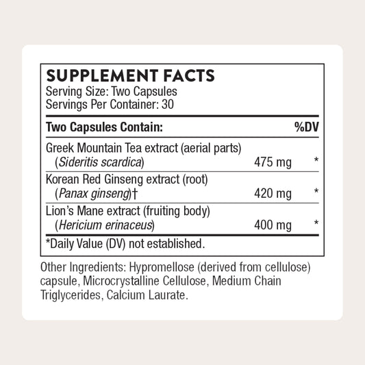 THORNE Ginseng Plus capsules close-up illustrating daily focus support.