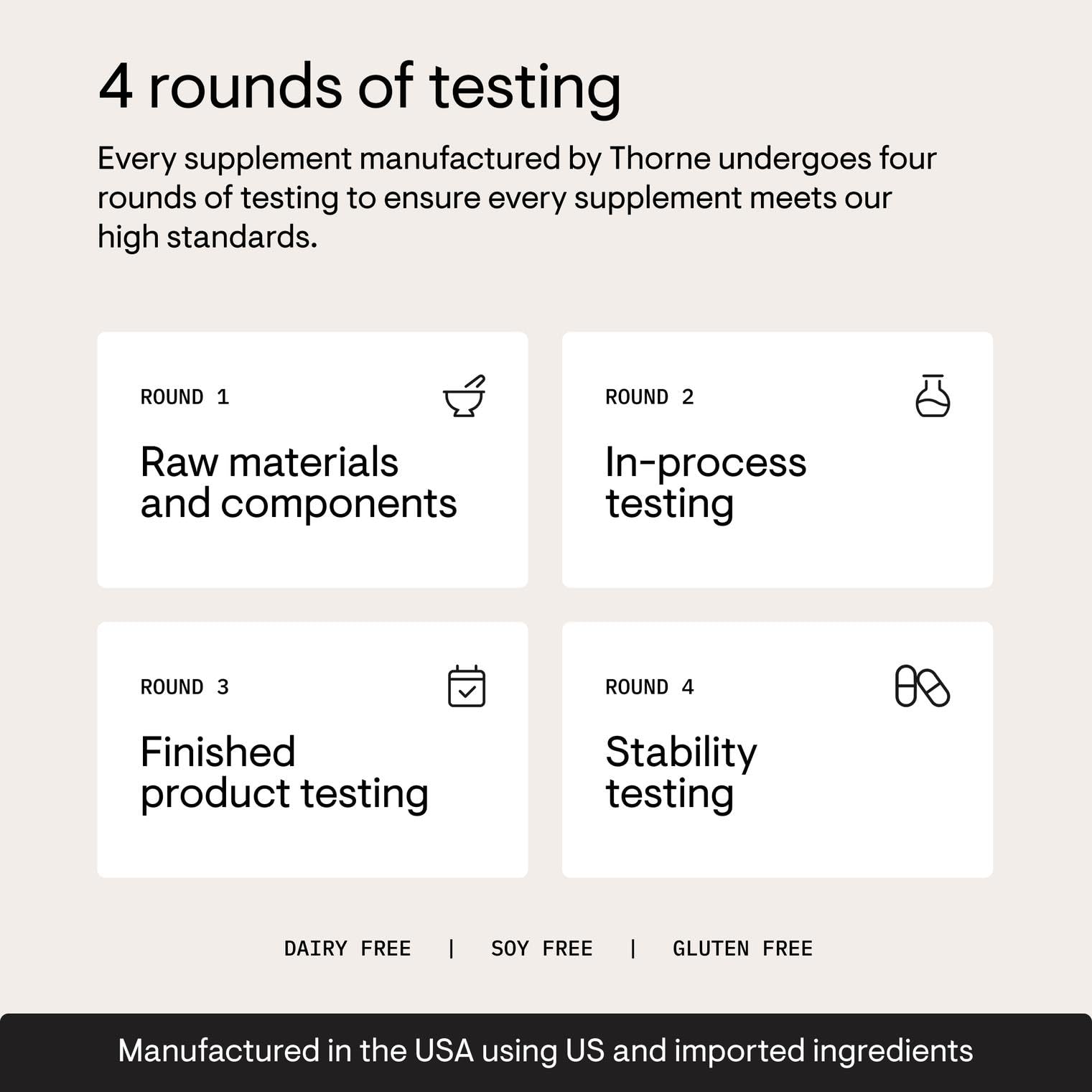 Nutrition facts panel on THORNE product hints at transparent ingredient information.