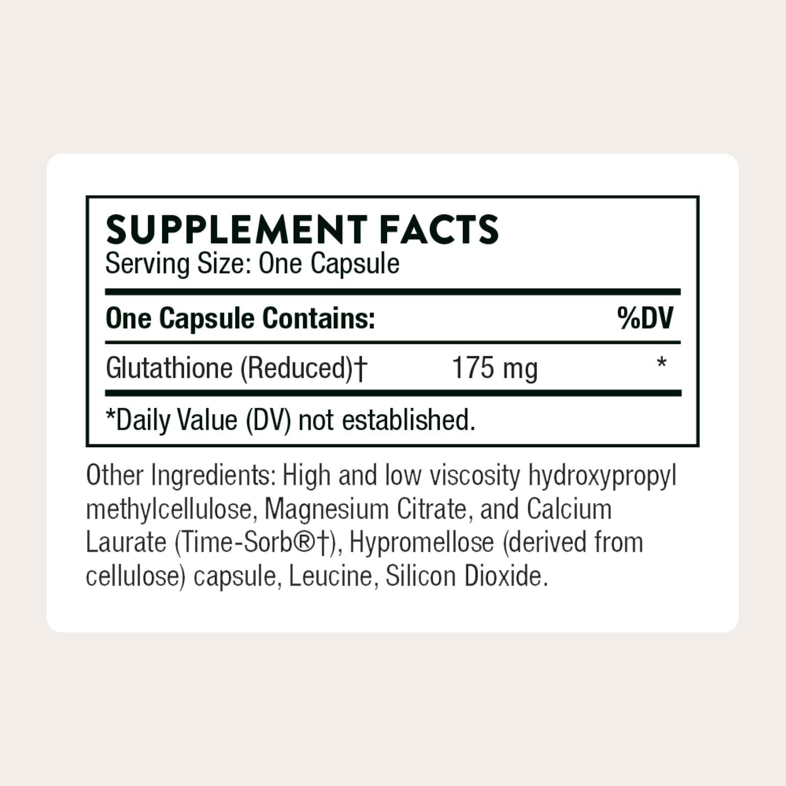 THORNE Glutathione-SR bottle back with allergen information shown