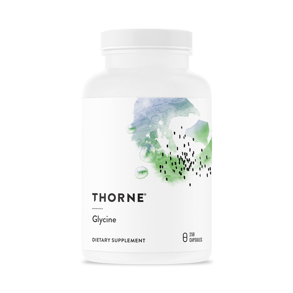 Thorne Glycine bottle front view showcasing the supplement packaging and label.