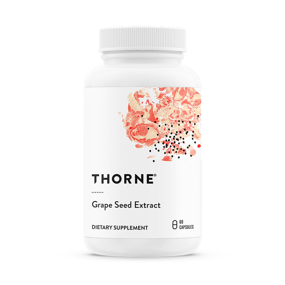 THORNE grape seed extract bottle showing phytosome formula for easy daily use