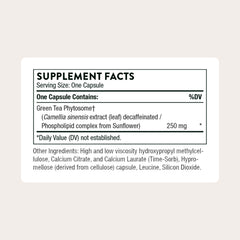 Close-up of THORNE Green Tea Phytosome capsules offering caffeine-free antioxidant support