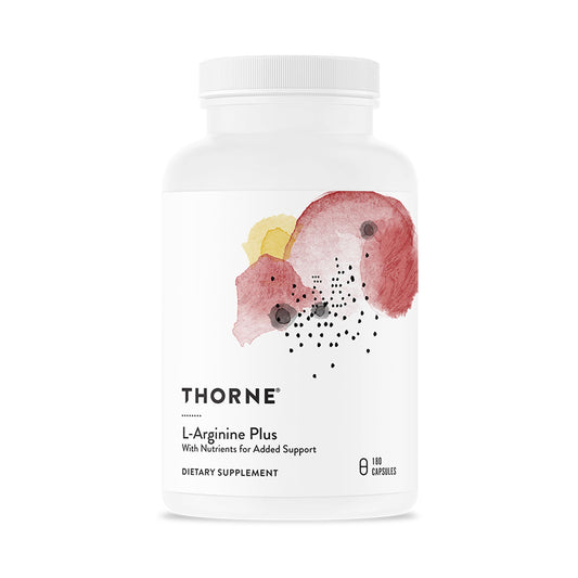 THORNE L-Arginine Plus bottle front supports circulation and sustained-release cofactors